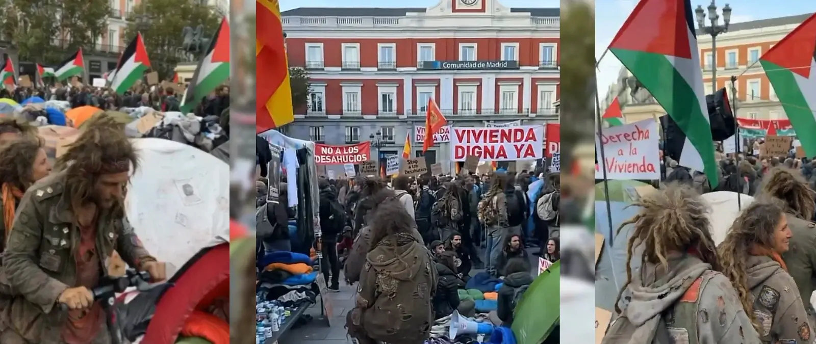 No, estos vídeos no muestran la llegada de "radicales de extrema izquierda" a la Puerta del Sol de Madrid durante la acampada por la vivienda: están hechos con IA