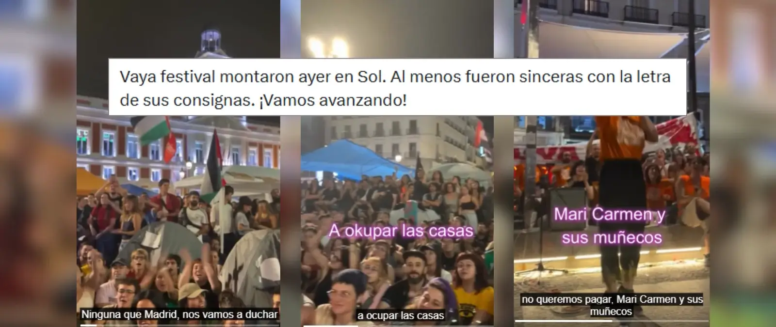 No, en este vídeo no están cantando "Ninguna aquí en Madrid nos vamos a duchar" en la acampada de la Puerta del Sol por la vivienda: el audio está manipulado