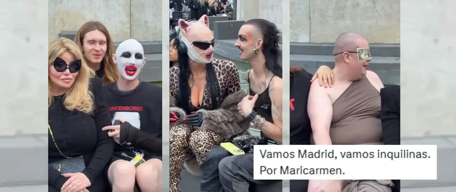 No, este vídeo de una mujer vestida con estampado de leopardo y una máscara no está grabado en la acampada por la vivienda en la Puerta del Sol: es en la semana de la moda de París