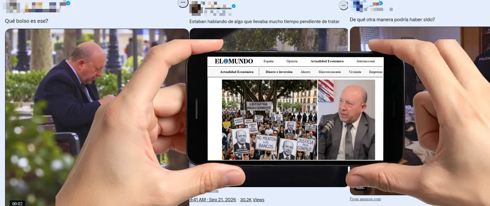 Gonzalo Bernardos con un bolso lleno de billetes: la campaña de anuncios de Twitter (X) que oculta enlaces a plataformas de inversión fraudulentas