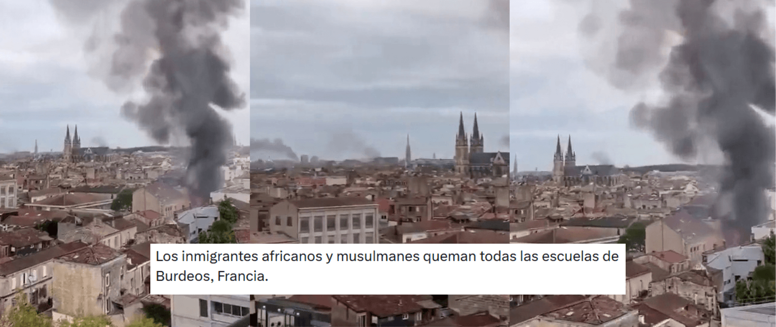 Qué sabemos sobre el vídeo que, supuestamente, muestra “todas las escuelas” de Burdeos ardiendo tras ser incendiadas por “africanos y musulmanes”
