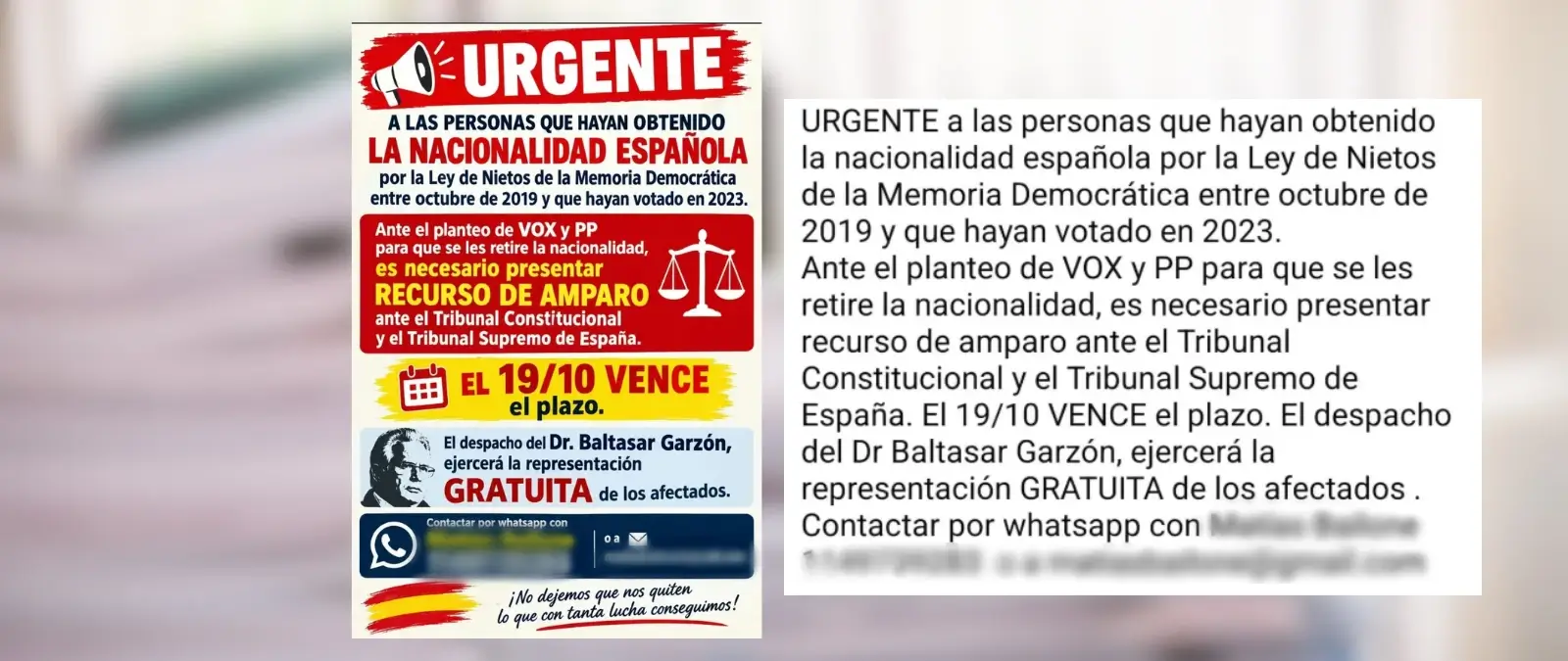 No, el despacho de Baltasar Garzón no ofrece defensa gratuita a los nacionalizados por la “Ley de Nietos” ante la supuesta propuesta de Vox y PP “para que se les retire la nacionalidad”