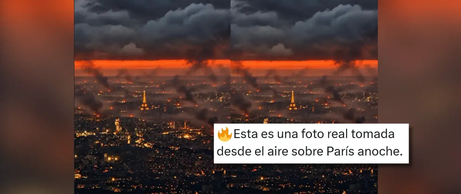 No, esta imagen de París “desde el aire” con varios incendios activos por las protestas estudiantiles está creada con IA