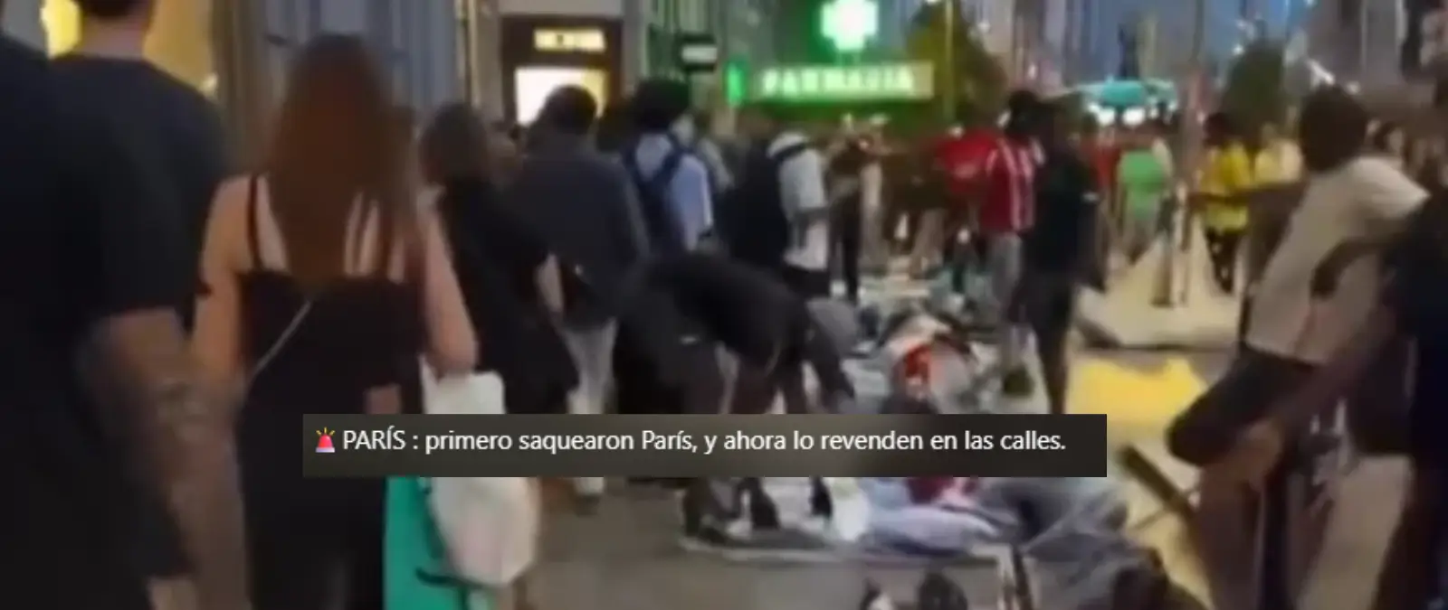 No, este vídeo no es París ni se están vendiendo los artículos saqueados durante las protestas en Francia: está grabado en la Gran Vía de Madrid
