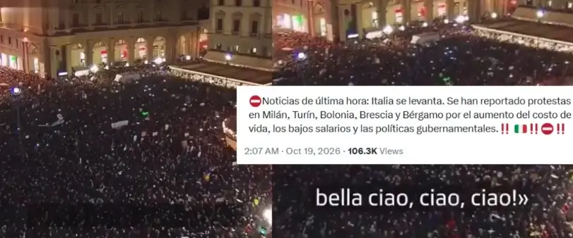 Vídeo muestra a una multitud de personas cantando “Bella Ciao” durante las protestas de octubre de 2026 en Italia