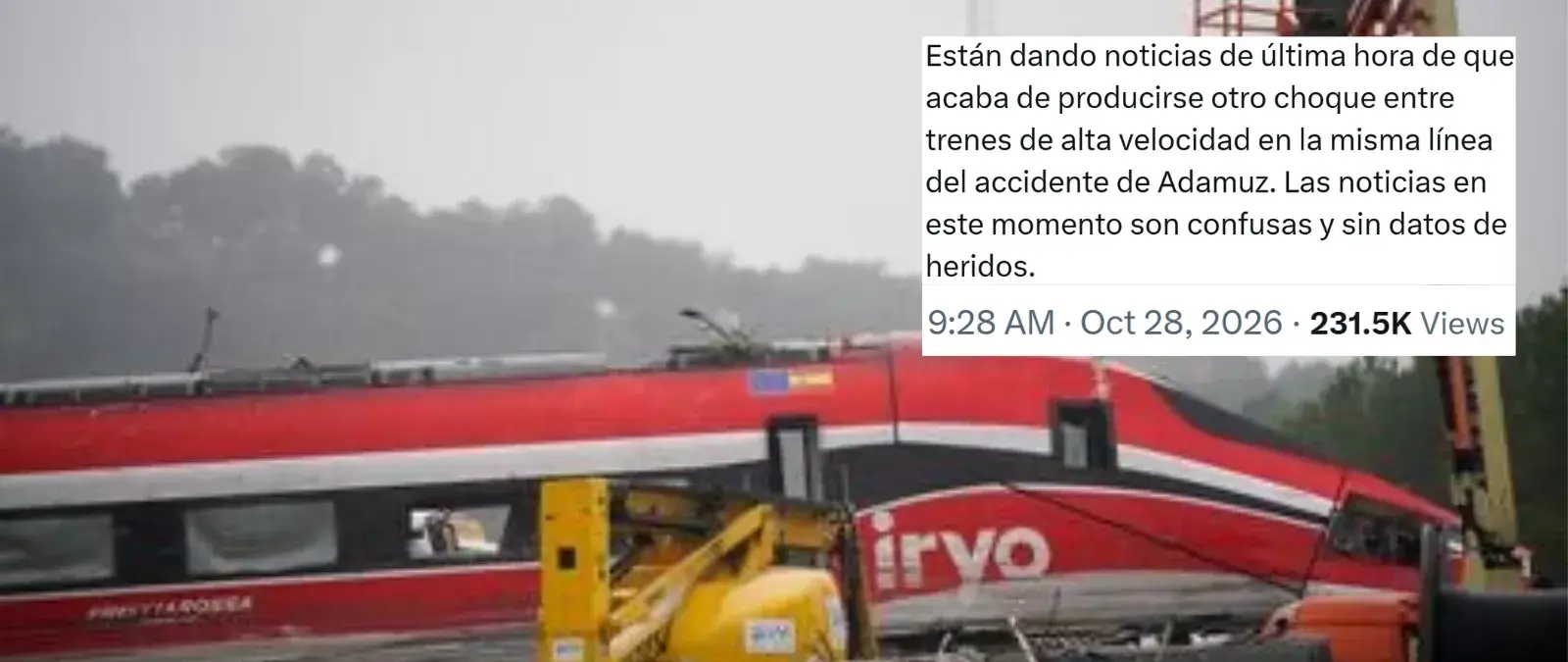 Cuidado con esta imagen difundida en el contexto del accidente ferroviario en Urda (Toledo): no es actual y es del accidente de Adamuz