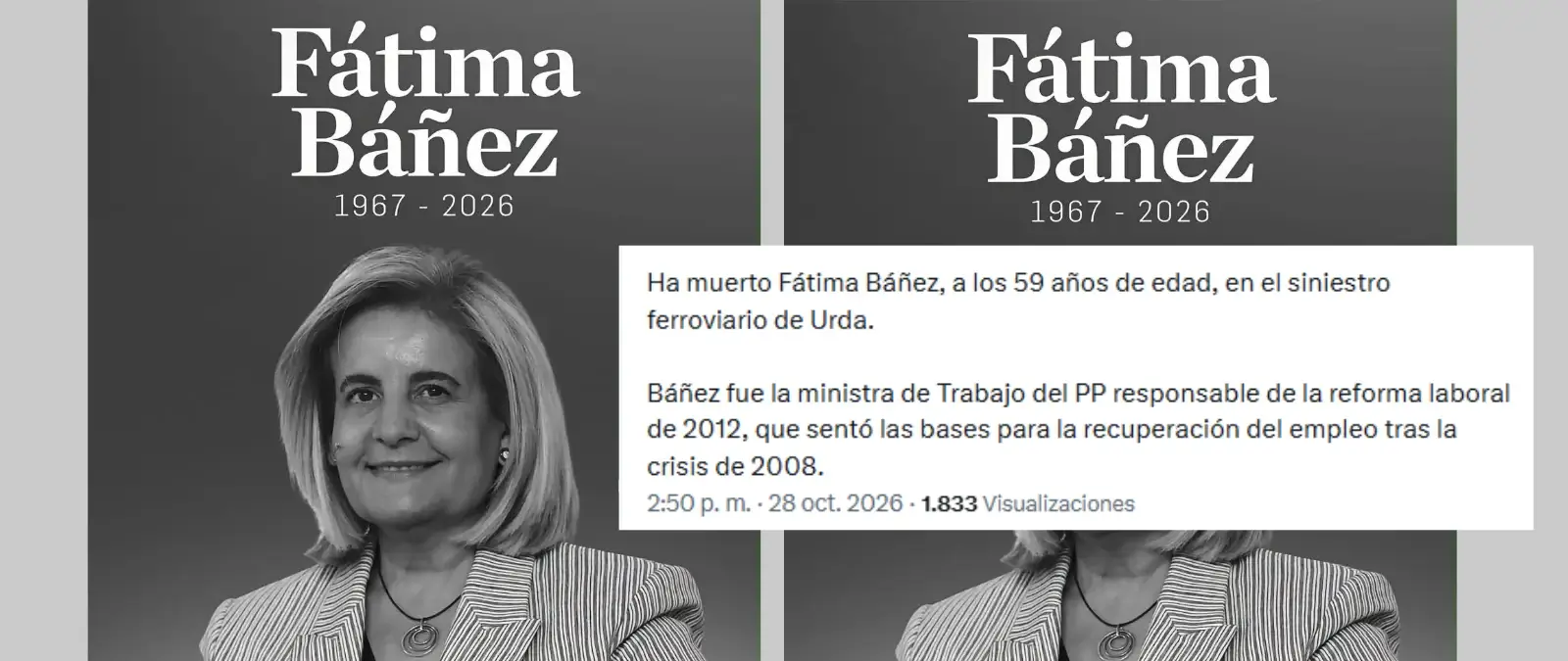 El fallecimiento de la exministra Fátima Báñez en el accidente de trenes de Toledo: a 28 de octubre a las 16:50 horas la CEOE y el PP aseguran no tener confirmación oficial