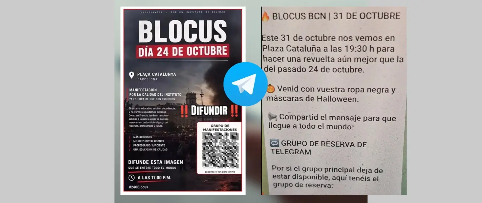 Qué sabemos sobre si un grupo de Telegram llamado 'Blocus' está organizando disturbios en Barcelona para el 31 de octubre